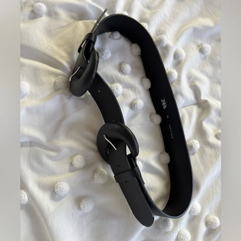 Zara Black Double Buckle Wide Belt‎